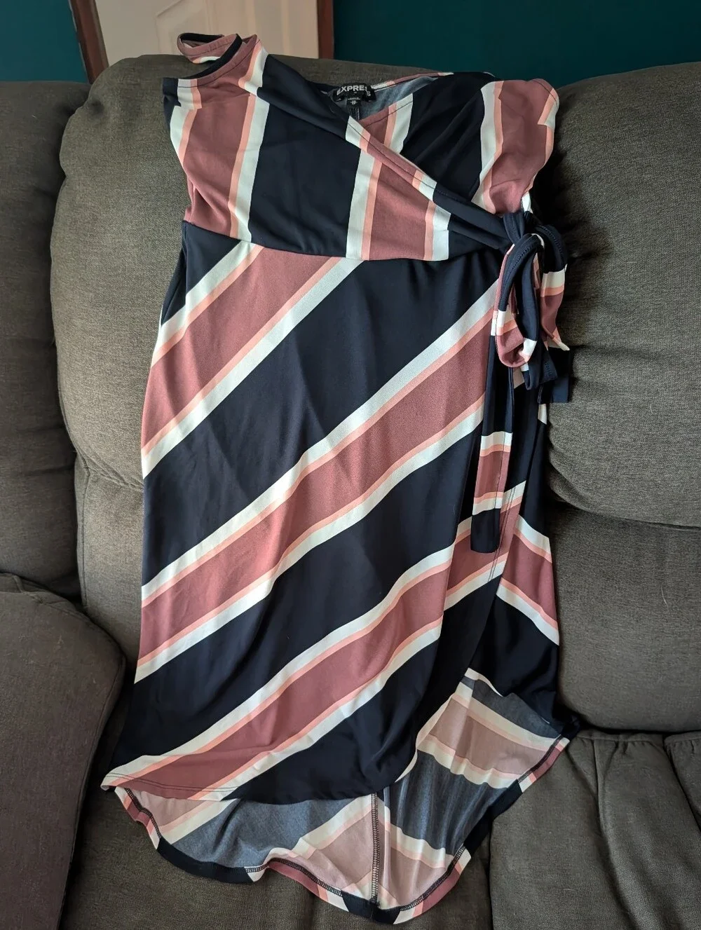 Express Navy and Dusty Rose Striped Wrap Dress